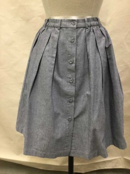 Womens, Skirt, Knee Length, Moon, Gray, Cotton, Polyester, XS, Elastic Waist, Button Front, Belt Loops, Pleated, Knee Length