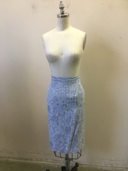 Womens, 1990s Vintage, Suit, Skirt, PETITE SOPHISTICATE, Lt Blue, White, Polyester, Check , Floral, 8p, Pencil Skirt, Check & Floral Print, Length to Below Knee