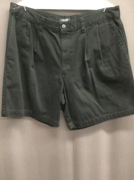 Mens, Shorts, DOCKERS, Black, Cotton, Solid, W:36, Pleated Front, Zip Fly