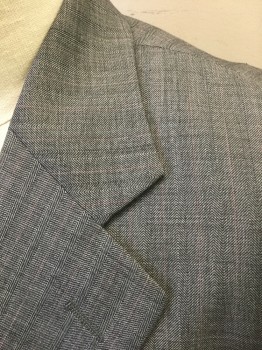 N/L, Gray, Black, Red, Wool, Herringbone, Stripes - Pin, Gray/Black Herringbone, Faint Red Pinstripes, Single Breasted, Notched Lapel, 3 Buttons, 3 Pockets, Solid Gray Lining