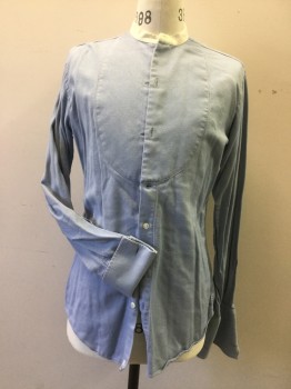 CHRIS SHIRTS, Lt Blue, Blue, Cotton, 2 Color Weave, Band Collar,  French Cuffs,  Bib Front, Needs Studs and Links