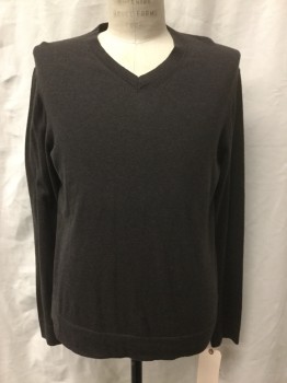 Mens, Pullover Sweater, THEORY, Brown, Cashmere, Solid, L, V-neck,
