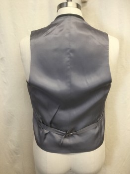 MALIBU, Heather Gray, Silver, Wool, Wool Front, V-neck, Button Front, 5 Buttons, 2 Pockets, Silver Satin Back with Self Attached Waist Belt