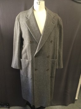 Mens, Coat, CERRUTI, Brown, Gray, Wool, Herringbone, 48, Double Breasted, Patch Pocket,  Notched Lapel,