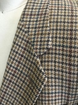 BOTANY 500/ACADEMY A, Beige, Black, Red Burgundy, Ochre Brown-Yellow, Teal Green, Wool, Houndstooth, Check , Single Breasted, Low Set Notched Lapel, 2 Buttons, 3 Pockets, Solid Beige Lining,