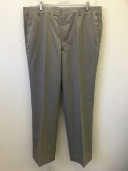 COLOURS BY A.JULIAN, Taupe, Polyester, with Beige/Light Blue/Caramel Faint Pin Stripes, Flat Front, Zip Fly, Straight Relaxed Leg,