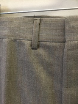 COLOURS BY A.JULIAN, Taupe, Polyester, with Beige/Light Blue/Caramel Faint Pin Stripes, Flat Front, Zip Fly, Straight Relaxed Leg,