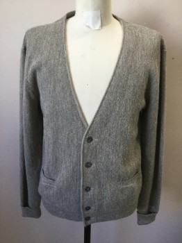 METTLERS, Lt Gray, Wool, Solid, Heathered, Cardigan, Button Front, 2 Pockets, Ribbed Knit Waistband/Cuff/Pocket Trim,