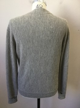 METTLERS, Lt Gray, Wool, Solid, Heathered, Cardigan, Button Front, 2 Pockets, Ribbed Knit Waistband/Cuff/Pocket Trim,