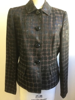 Womens, Suit, Jacket, ANNE KLEIN , Dk Brown, Black, Polyester, Rayon, Dots, B36, 6, 4 Large Black Plastic Buttons, Iridescent Black, 2 Pockets,
