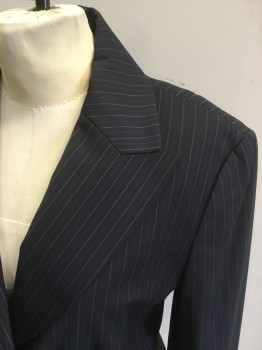 ANN TAYLOR, Midnight Blue, Navy Blue, Lt Blue, Wool, Nylon, Stripes - Pin, Midnight with Navy and Lt Blue Stripes, Single Breasted, Collar Attached, Peaked Lapel, 2 Buttons,  2 Pockets