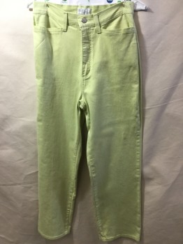 Womens, Jeans, FDJ, Lime Green, Cotton, Elastane, Solid, 6, Faded Lime Denim, Zip Front, 2 Pockets