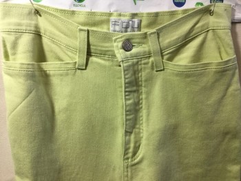 Womens, Jeans, FDJ, Lime Green, Cotton, Elastane, Solid, 6, Faded Lime Denim, Zip Front, 2 Pockets