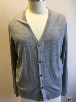 Mens, Cardigan Sweater, UNIQLO, Lt Gray, Wool, Solid, 44, Xl, 5 Buttons,