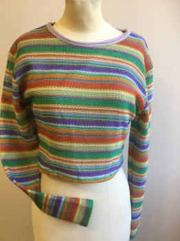 Womens, Top, MOTEL, Multi-color, Polyester, Synthetic, Stripes - Horizontal , Small, Long Sleeves, Crew Neck, Rainbow Colors, Knit, Body is Lined, Darts From Waist At Front And Back
