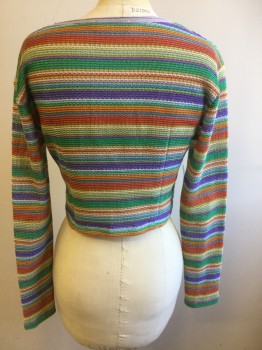 Womens, Top, MOTEL, Multi-color, Polyester, Synthetic, Stripes - Horizontal , Small, Long Sleeves, Crew Neck, Rainbow Colors, Knit, Body is Lined, Darts From Waist At Front And Back