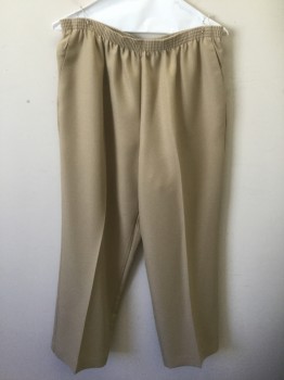 Womens, Pants, ALFRED DUNNER, Beige, Polyester, Solid, 14, Elastic Waist, Tapered Leg with Crease at Center of Each Leg, 2 Side Pocket **Has Some Pen Marks on Legs