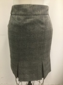 ALFANI, Dk Brown, Gray, Polyester, 2 Color Weave, Speckled Weave, 2.5" Wide Self Waistband, Slightly Flared Shape with 2 Box Pleats at Either Side of Front/Back Hem, Invisible Zipper at Side, Knee Length