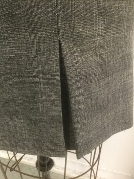 ALFANI, Dk Brown, Gray, Polyester, 2 Color Weave, Speckled Weave, 2.5" Wide Self Waistband, Slightly Flared Shape with 2 Box Pleats at Either Side of Front/Back Hem, Invisible Zipper at Side, Knee Length