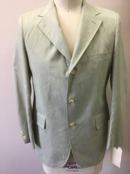 Mens, 1970s Vintage, Suit, Jacket, WEBBS, Lt Green, White, Cotton, Heathered, 42R, 3 Pockets, Notched Lapel, 3 Button Front, Heathered Weave,