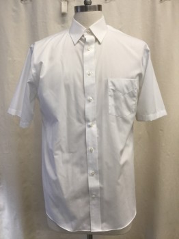Mens, Casual Shirt, STAFFORD, White, Solid, 16, Short Sleeves, Collar Attached, 1 Patch Pocket, Button Front,
