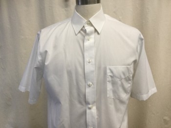 Mens, Casual Shirt, STAFFORD, White, Solid, 16, Short Sleeves, Collar Attached, 1 Patch Pocket, Button Front,