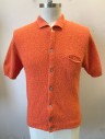 DICASSIO, Coral Orange, Wool, Polyester, Solid, Short Sleeved Cardigan, Bumpy Textured Knit, Ribbed Collar Attached, 1 Welt Pocket, *Mild Shoulder Burn