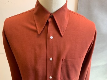 BRENT, Sienna Brown, Viscose, Polyester, Solid, Long Sleeves, Button Front, Collar Attached, 1 Pocket,