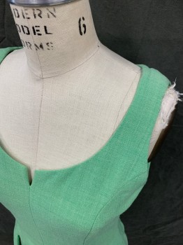 N/L, Mint Green, Synthetic, Solid, Sleeveless, Scoop Neck with Small V, Zip Back, Gathered Skirt, Self Bow Center Front Waist, Knee Length,