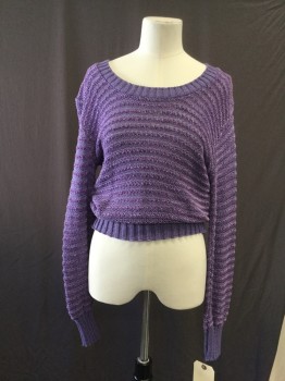 JAN STEVENS, Violet Purple, Purple, Rayon, Acrylic, Stripes - Horizontal , Scoop Neck, Long Sleeves, Crochet, Pullover,
