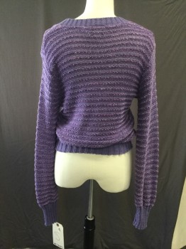 Womens, Sweater, JAN STEVENS, Violet Purple, Purple, Rayon, Acrylic, Stripes - Horizontal , S, Scoop Neck, Long Sleeves, Crochet, Pullover,