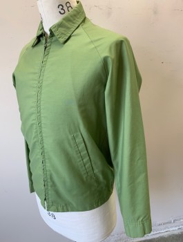Mens, Windbreaker, THE INN SHOP, Avocado Green, Cotton, Polyester, Solid, S, Zip Front, Collar Attached, Raglan Long Sleeves, 2 Pockets, Self Top Stitching Accents, No Lining,