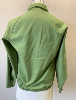 Mens, Windbreaker, THE INN SHOP, Avocado Green, Cotton, Polyester, Solid, S, Zip Front, Collar Attached, Raglan Long Sleeves, 2 Pockets, Self Top Stitching Accents, No Lining,