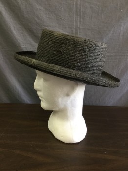 Mens, Historical Fiction Hat , MAURIZIO BAZAR, Faded Black, Straw, Faded, 7 1/8, Tarred Straw Hat, "JACK TAR", Sailors Hat, Double,