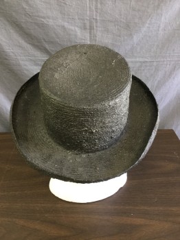 Mens, Historical Fiction Hat , MAURIZIO BAZAR, Faded Black, Straw, Faded, 7 1/8, Tarred Straw Hat, "JACK TAR", Sailors Hat, Double,