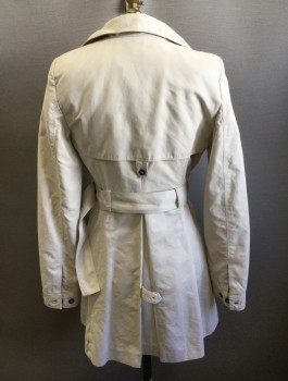 Womens, Coat, Trenchcoat, ZARA , Khaki Brown, Polyester, Nylon, Solid, XS, Double Breasted, Notch Collar, Black Buttons, 2 Pockets, **With Matching Self Belt with Black Leather Buckle