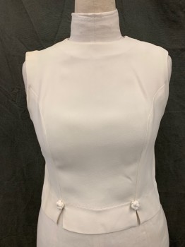 MAJESTIC, Cream, Acetate, Viscose, Solid, Sleeveless, Round Neck, Knots at Princess Seams Near Hem Front, Button Back, *Discoloration Right Shoulder and Side*