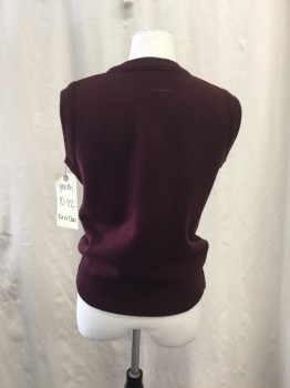 Childrens, Vest, FIRST CLASS, Red Burgundy, Acrylic, Solid, 10/12, M, V-neck, Pullover,