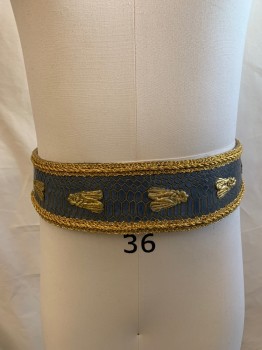 Unisex, Historical Fiction Belt, MTO, Steel Blue, Gold, Leather, Rubber, Solid, Reptile/Snakeskin, O/S, Velcro Closure, Hook N Eye Closure, Crocodile Texture, Beetle Appliques