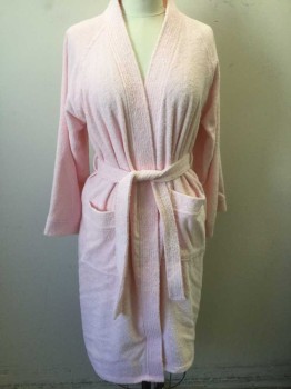 Womens, SPA Robe, ARUS BATHROBES, Lt Pink, Cotton, Solid, S/M, Terry Cloth, Long Sleeves, 2 Patch Pockets at Hips, Belt Loops **2 Pieces: Has Matching Fabric Sash Belt