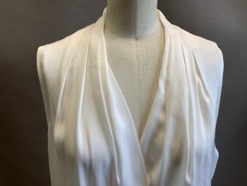 Womens, Top, KOBI HALPERIN, White, Silk, Solid, B34, M, Pullover, Slvls, Pleated at Shoulders That Release at Bust,