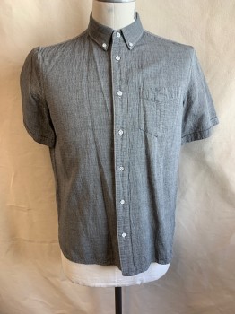 Mens, Casual Shirt, RAG & BONE, Gray, Cotton, Solid, Heathered, L, Button Down Collar, Button Front, S/S, 1 Pocket, Cuffed