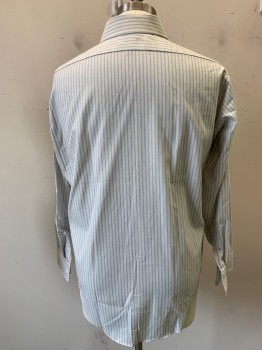Mens, Dress Shirt, ARROW, Cream, Blue, Brick Red, Cotton, Stripes - Vertical , 33, 16.5, L/S, One Pocket