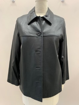 MERONA, Black, Leather, Solid, SB. 5 Bttns, C.A., Front And Back Yoke
