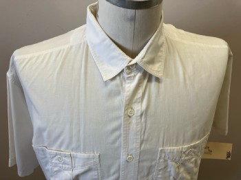 Mens, Shirt, PURPLE CREST, 16.5, Off White, Cotton, B.F., S/S, C.A., 2 Button'd Patch Pocket,