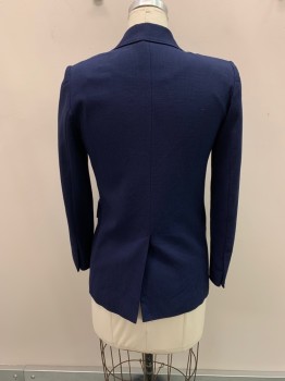 SANDRO, Navy Blue, Viscose, Polyester, Solid, Double Breasted, 6 Buttons, Peaked Lapel, 3 Pockets,