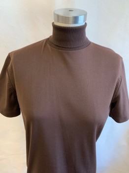 Womens, Shirt, N/L, Brown, Polyester, Spandex, Solid, B: 38, S/S, Turtleneck, Zipper at Back, Hand Picked Stitching at Sides,