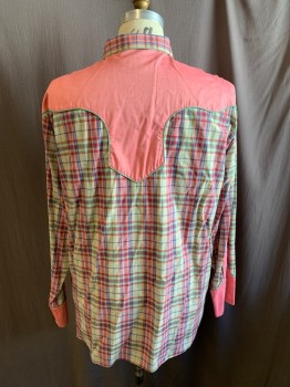 ANTO, Pink, Navy Blue, Red, French Blue, Poly/Cotton, Plaid, C.A., Button Front, L/S, Pink Yoke, Sea Foam Green Piping