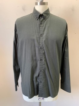 Mens, Casual Shirt, BILLY REID, Dk Gray, Poly/Cotton, Herringbone, 17/35, Self Herringbone, Collar Attached, Button Down Collar, Button Front, Long Sleeves