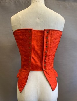 Womens, Historical Fiction Corset, N/L, Red, Polyester, Paisley/Swirls, W23-26, Jacquard, Dark Red Piping, Boned, Lace Up In Front And Back, Tabs At Waist